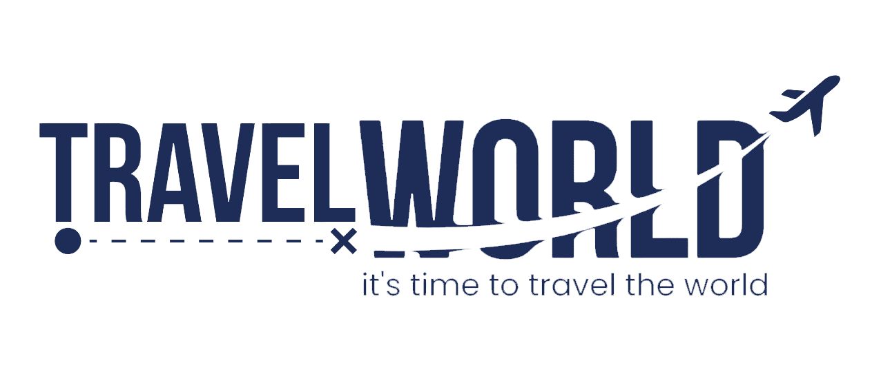 A black and blue logo for travel work.